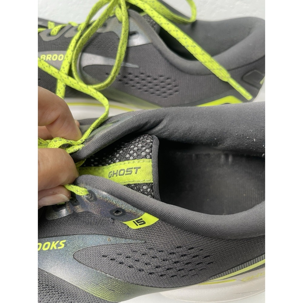 Brooks Ghost 15 Men's 12D Gray /Neon Green Running Athletic Shoes - Picture 4 of 10